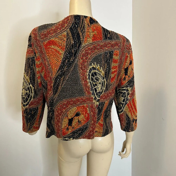 Joseph Ribkoff Abstract Sparkle Jacket Top Sz M Zip Stretch Colorblock - Picture 4 of 7
